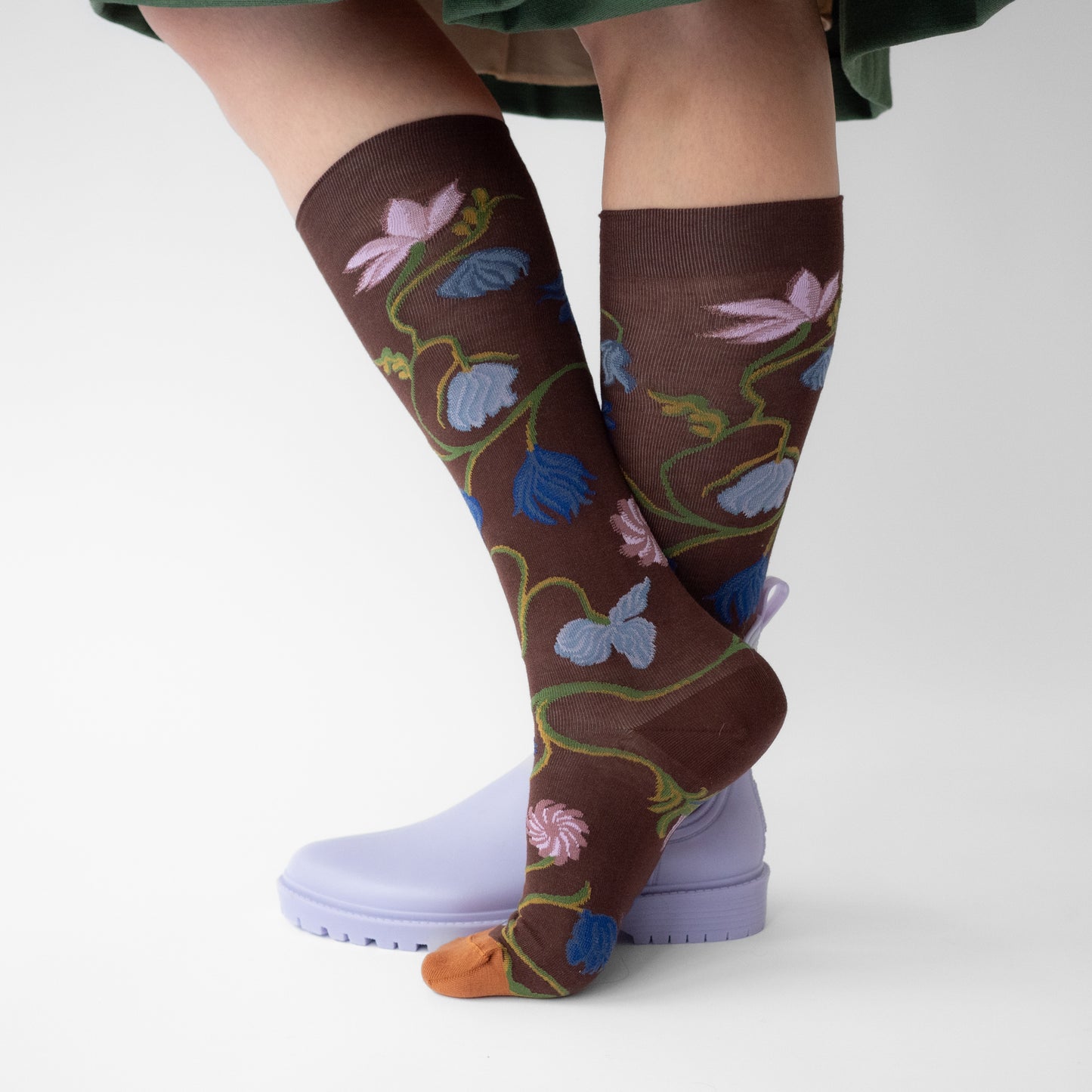 MI-BAS BONNE MAISON - 100% cotton FLEURS CHATAIGNE