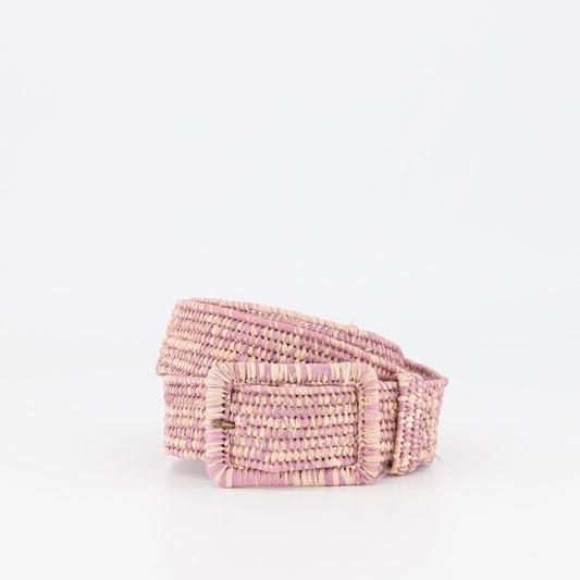 MISTRAL - multicolor raphia belt NATUREL + PALE ROSE