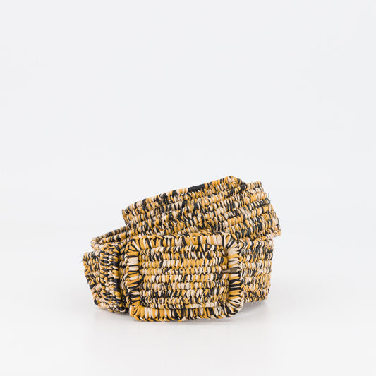 MISTRAL - multicolor raphia belt NATUREL + MUSTARD + BLACK
