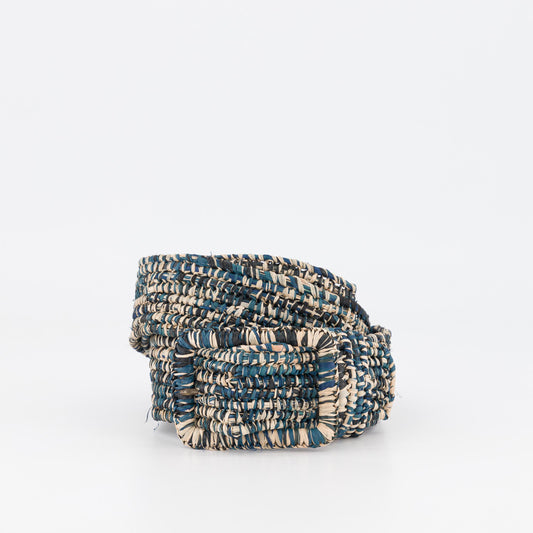 MISTRAL - multicolor raphia belt NATUREL + BLUE + BLACK