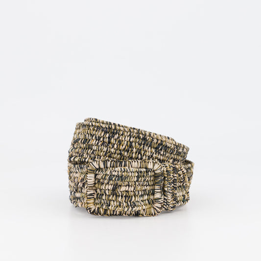 MISTRAL - multicolor raphia belt NATUREL + OLIVE GREEN + BLACK