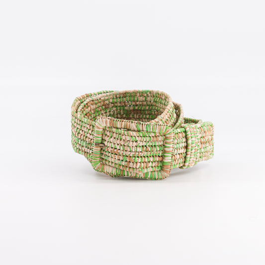 MISTRAL - multicolor raphia belt GRASS GREEN + BEIGE + NATUREL