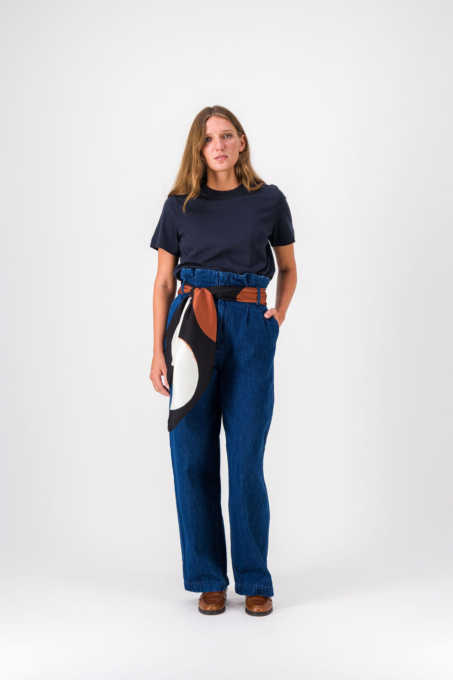 GRAND JEU - SILK SQUARE BLACK & COGNAC