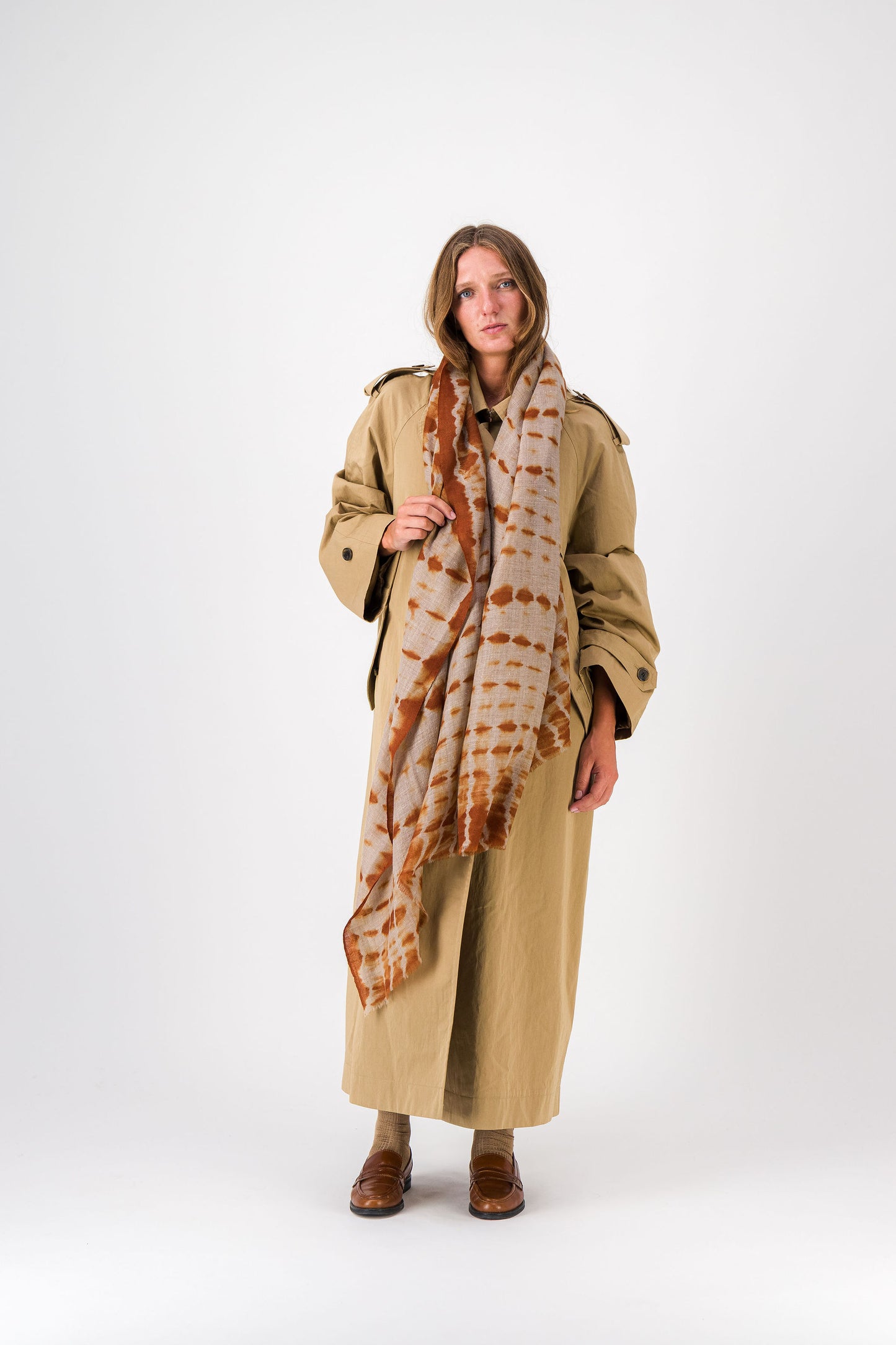RIVE - shibori cashmere shawl COGNAC