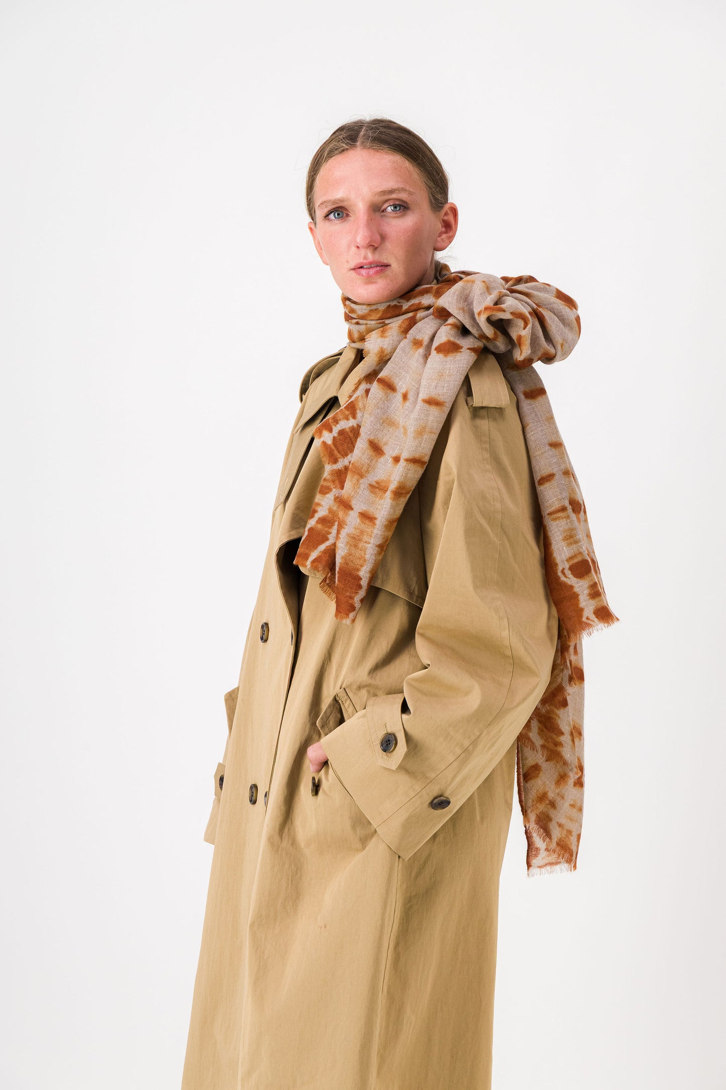 RIVE - shibori cashmere shawl COGNAC