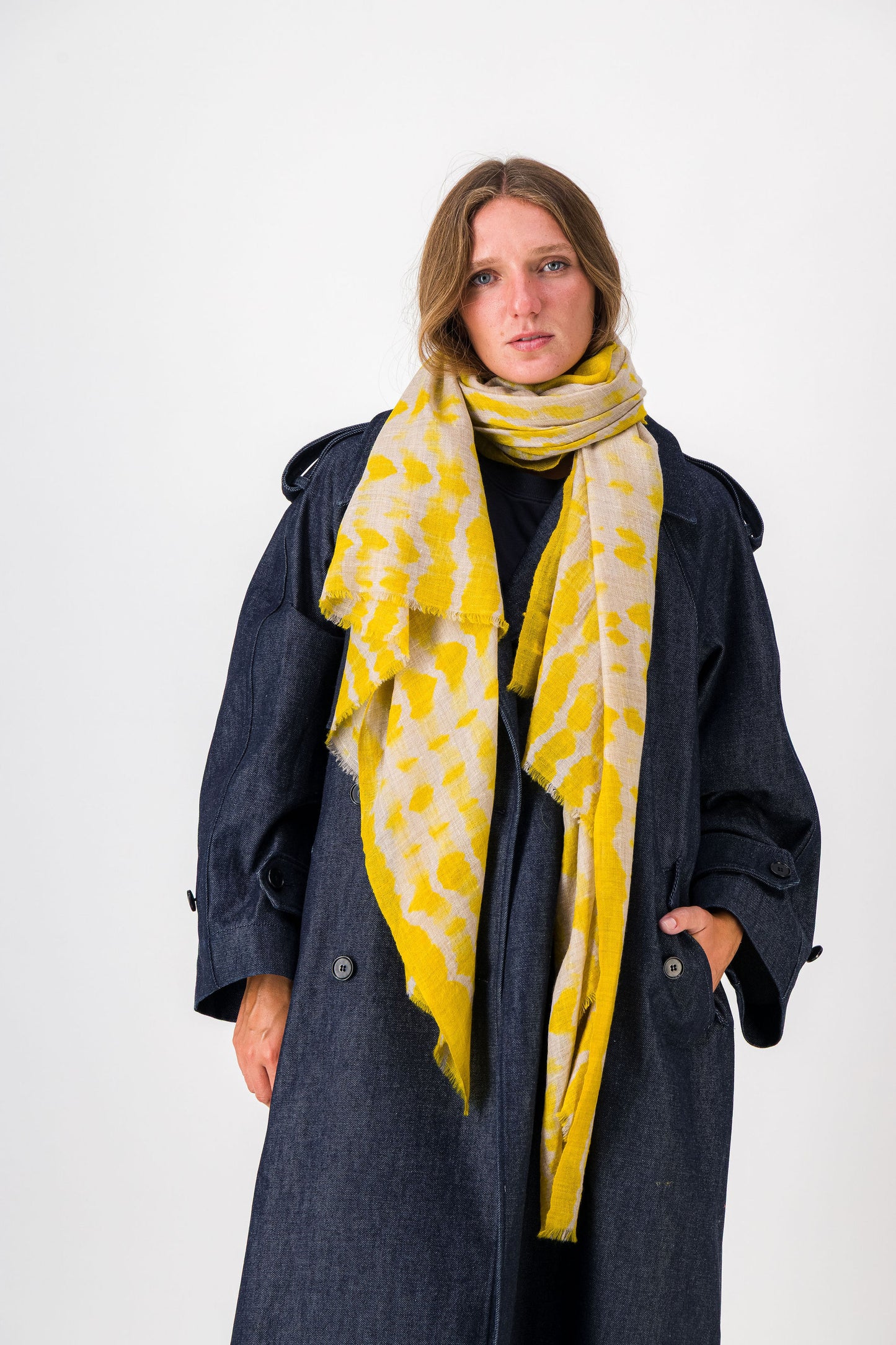 RIVE - shibori cashmere shawl YELLOW