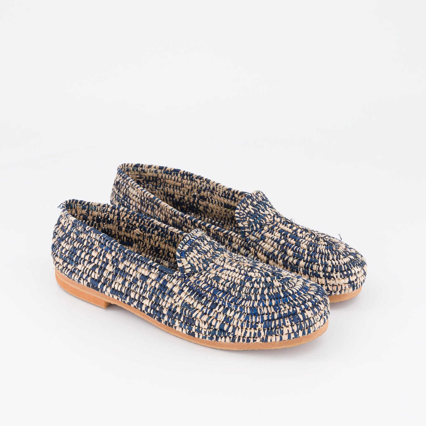 MOCASSINS EN RAPHIA NATUREL+BLUE