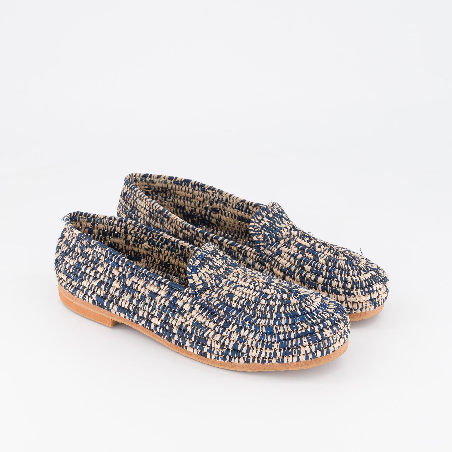 MOCASSINS EN RAPHIA  NATUREL+BLUE