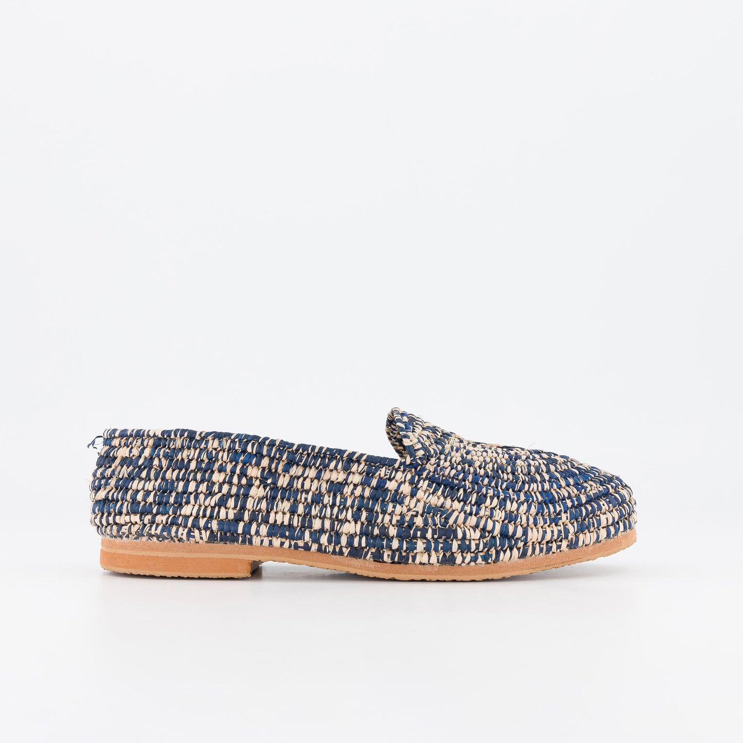 MOCASSINS EN RAPHIA NATUREL+BLUE