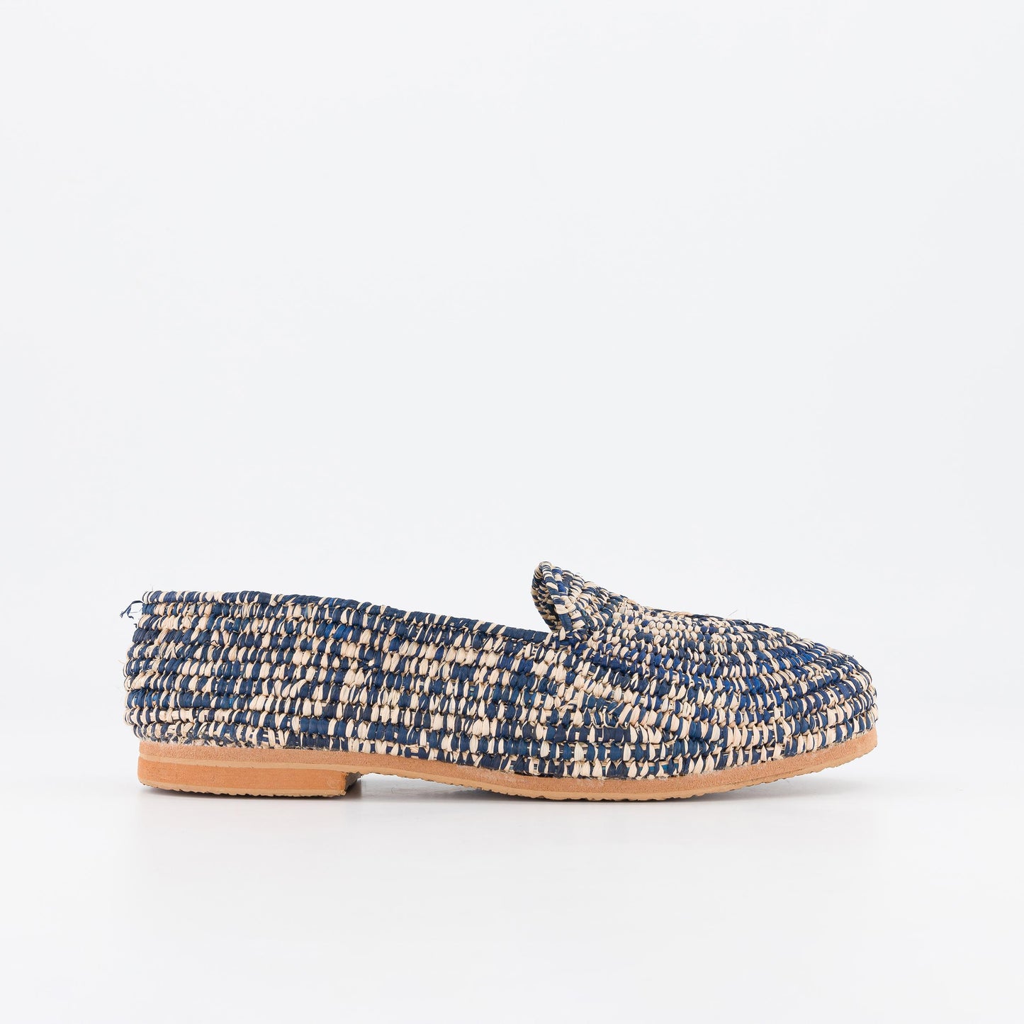 MOCASSINS EN RAPHIA  NATUREL+BLUE