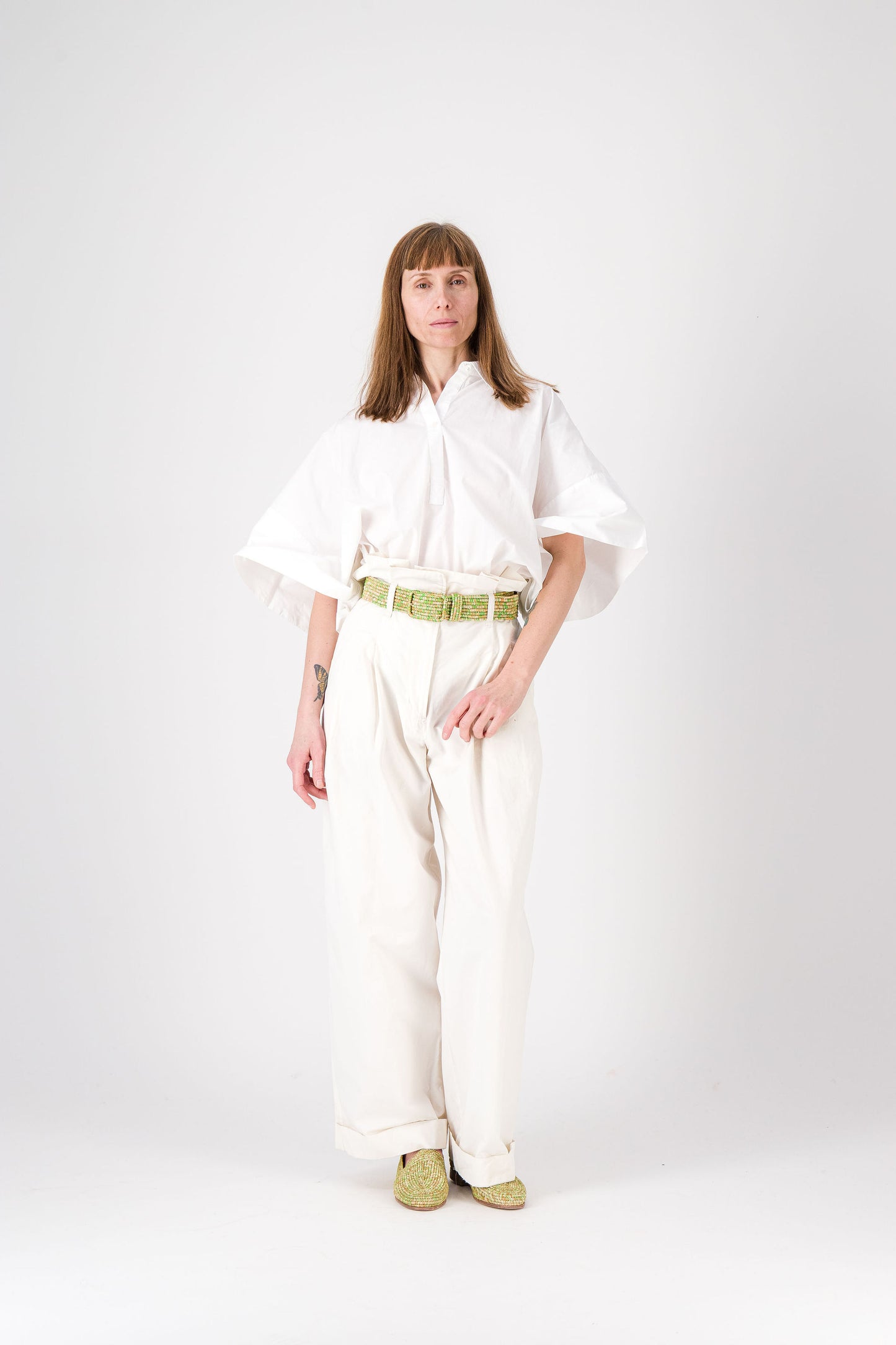 MISTRAL - multicolor raphia belt GRASS GREEN + BEIGE + NATUREL