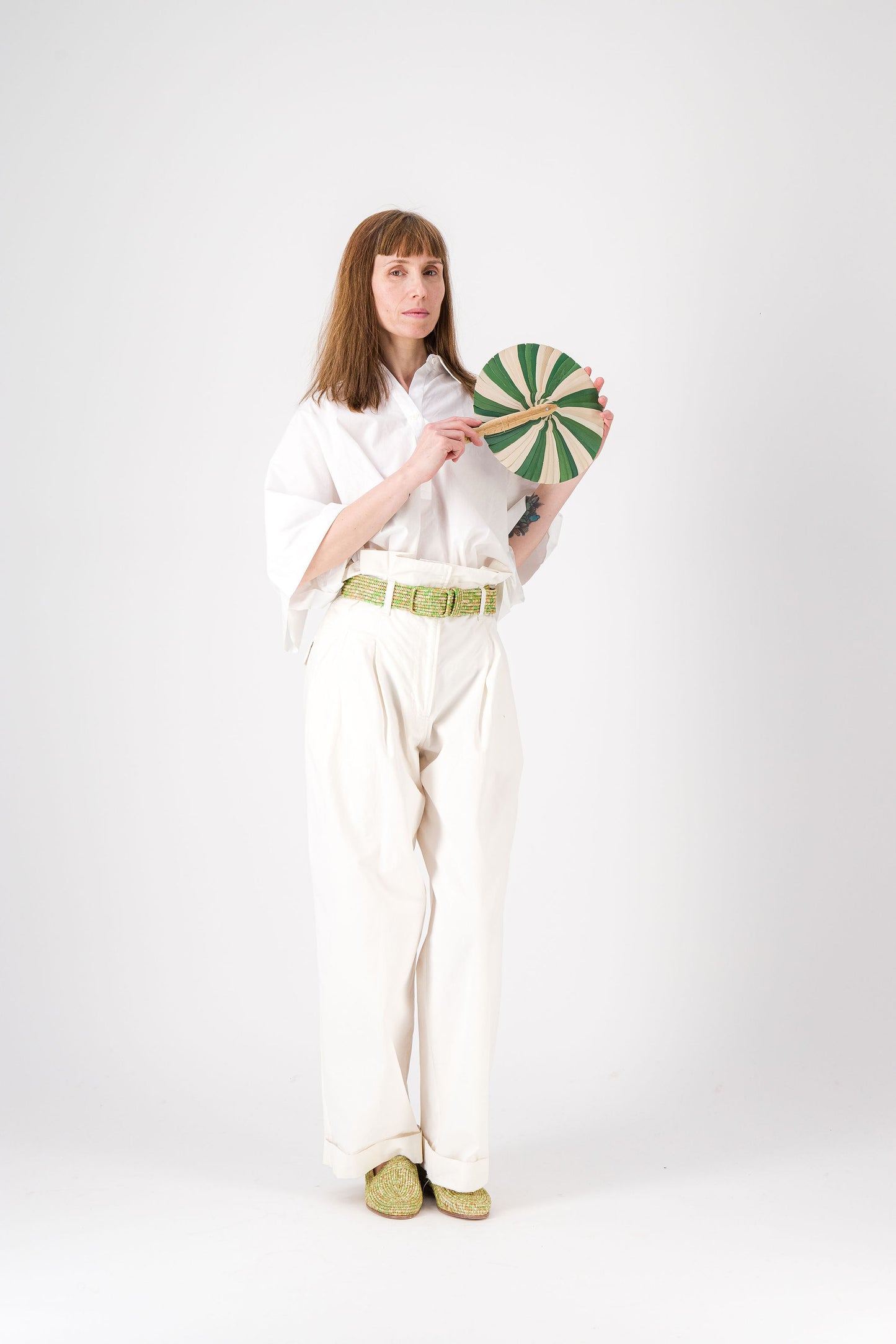 MISTRAL - multicolor raphia belt GRASS GREEN + BEIGE + NATUREL