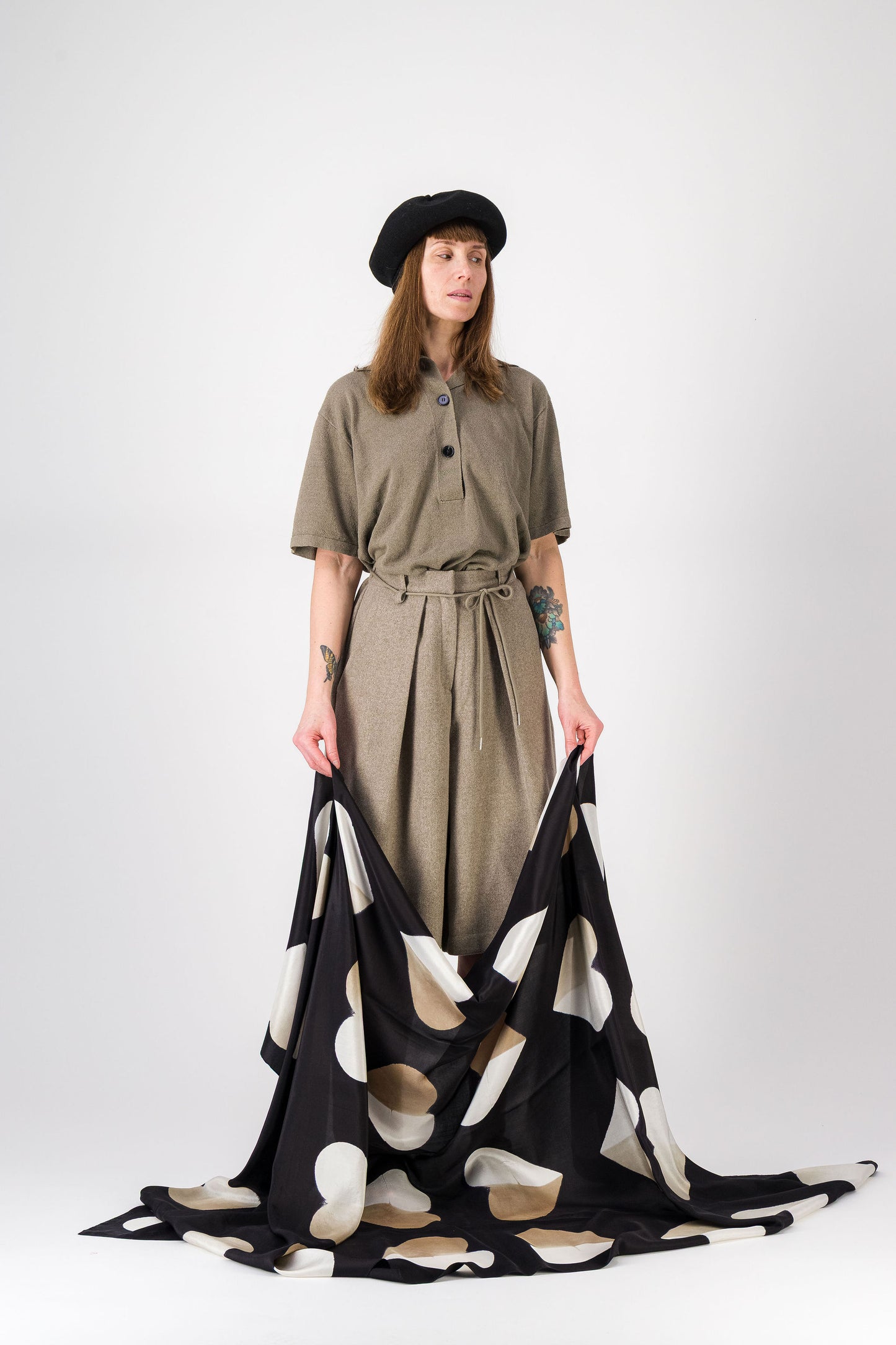 AMOUR - Silk Scarf BEIGE 134-D & BLACK