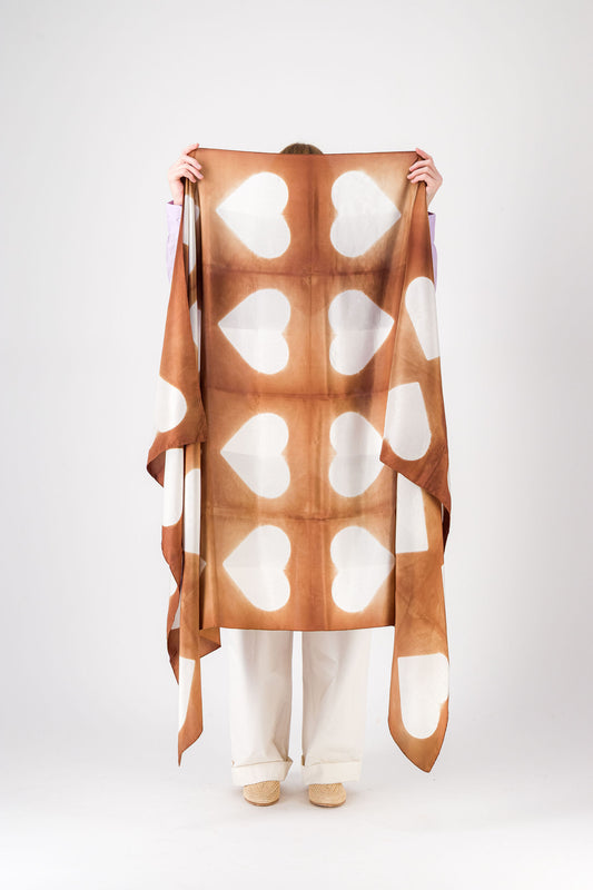 AMOUR - Silk Scarf CHESTNUT 112 & AZUR 32