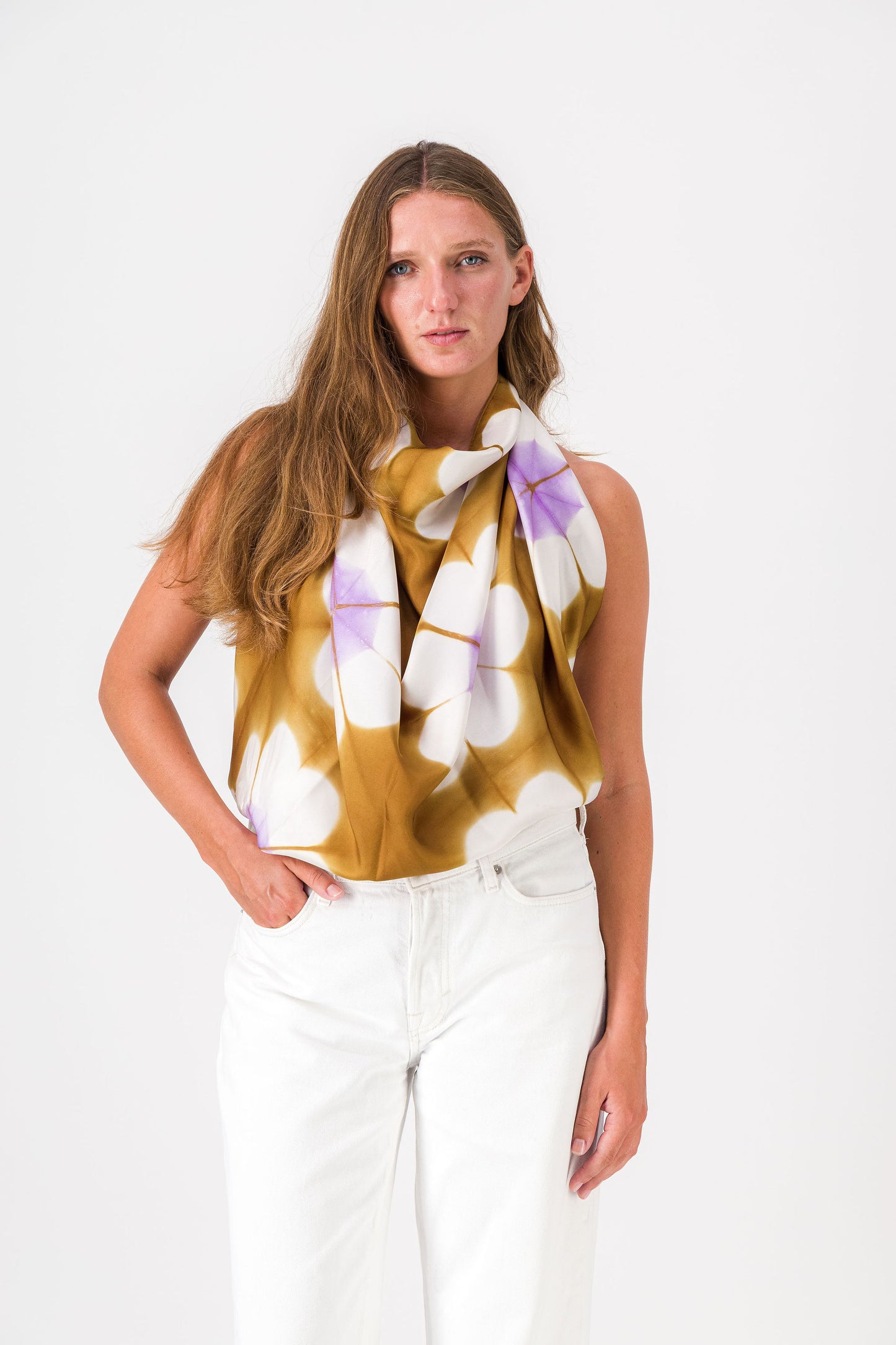 DAISY - Silk scarf LILAC & GOLD
