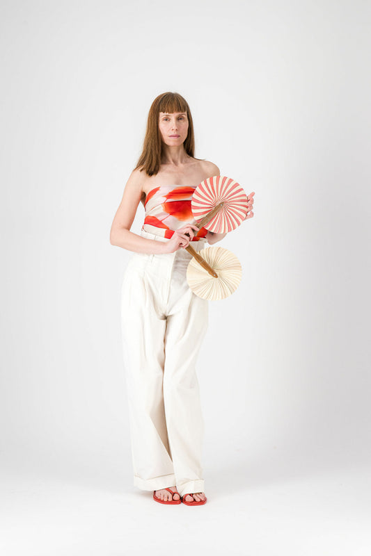 ÉVENTAIL EN PALME NATUREL ORANGE EV03