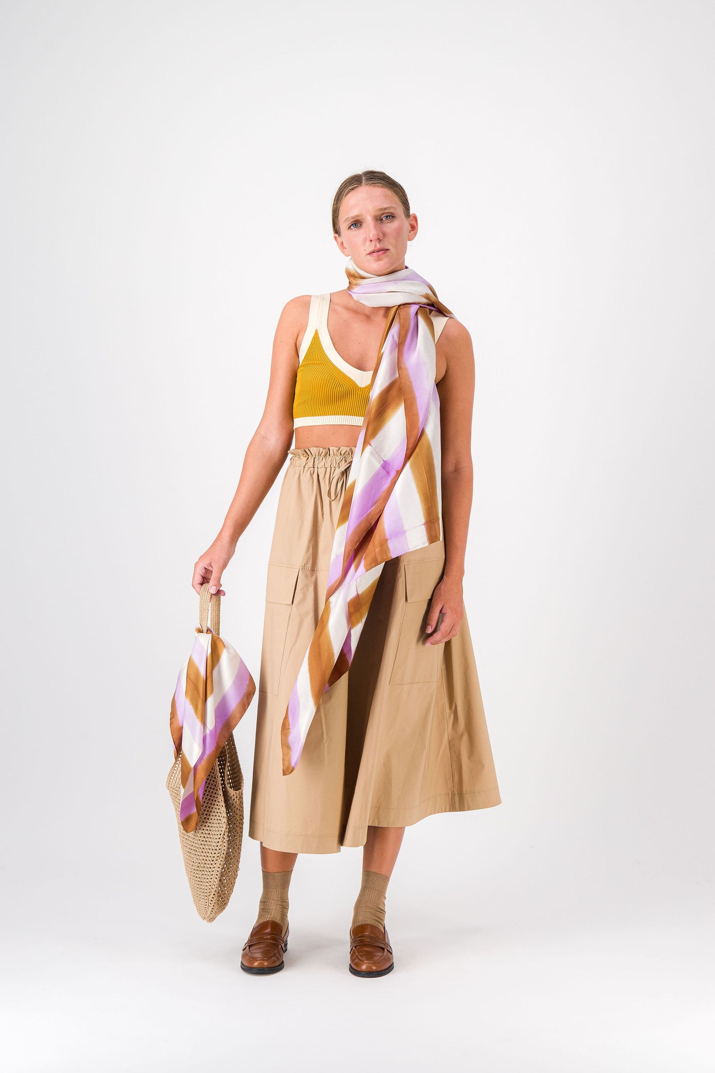 FREQUENCE - SILK SCARF LILAC & GOLD