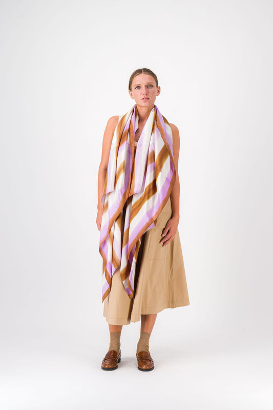 FREQUENCE - SILK SCARF LILAC & GOLD