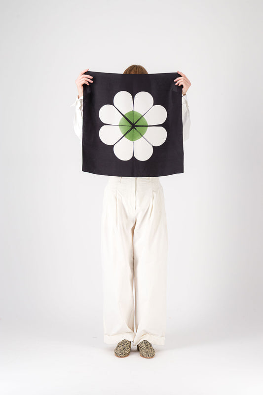 MARGUERITE - Silk Bandana GREEN 422 & BLACK