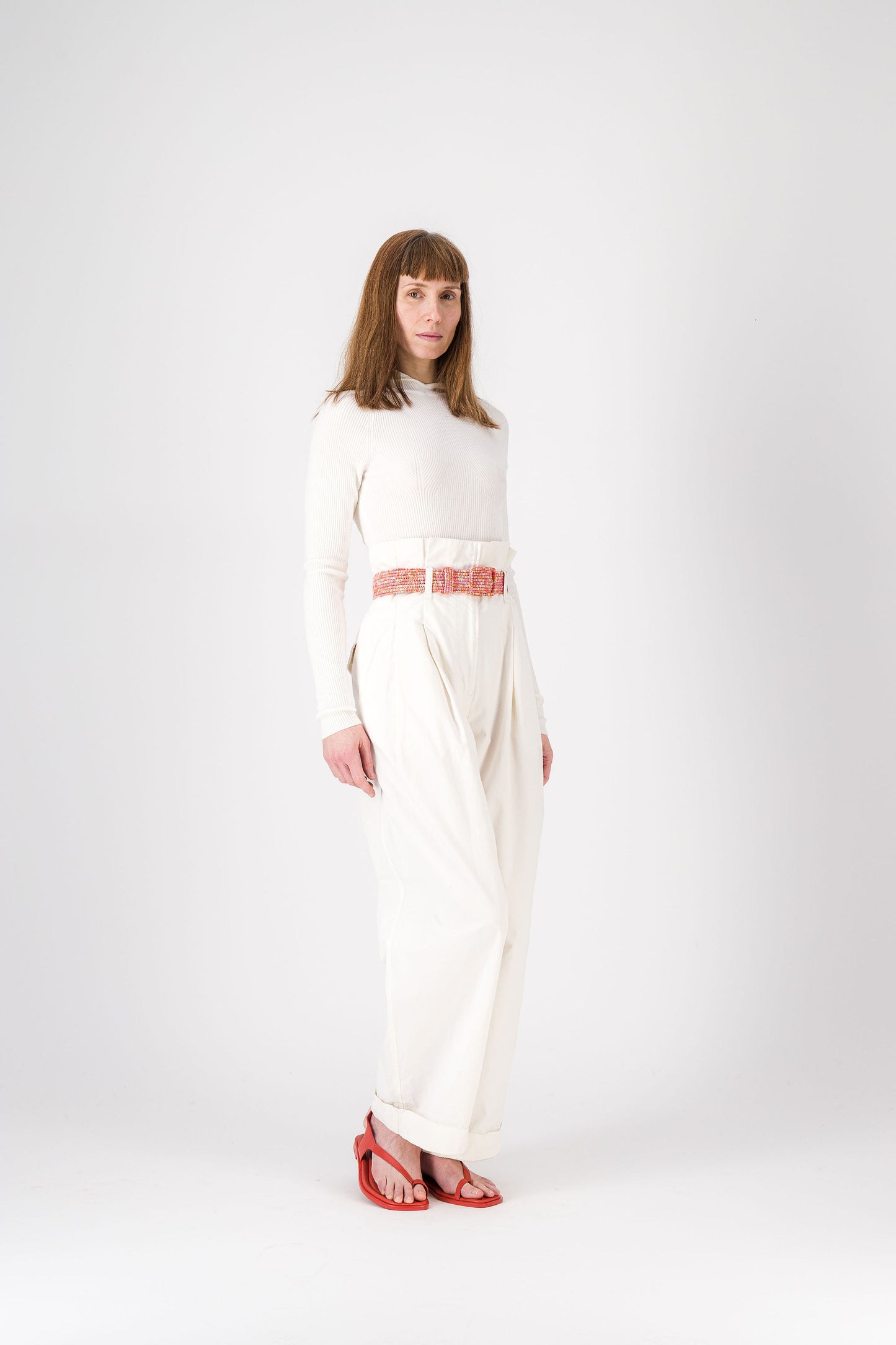 MISTRAL - multicolor raphia belt NATUREL + DARK ORANGE + PALE ROSE