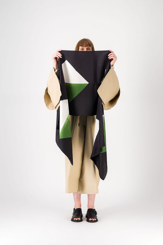 Origami - Silk Stole GREEN 422 & BLACK