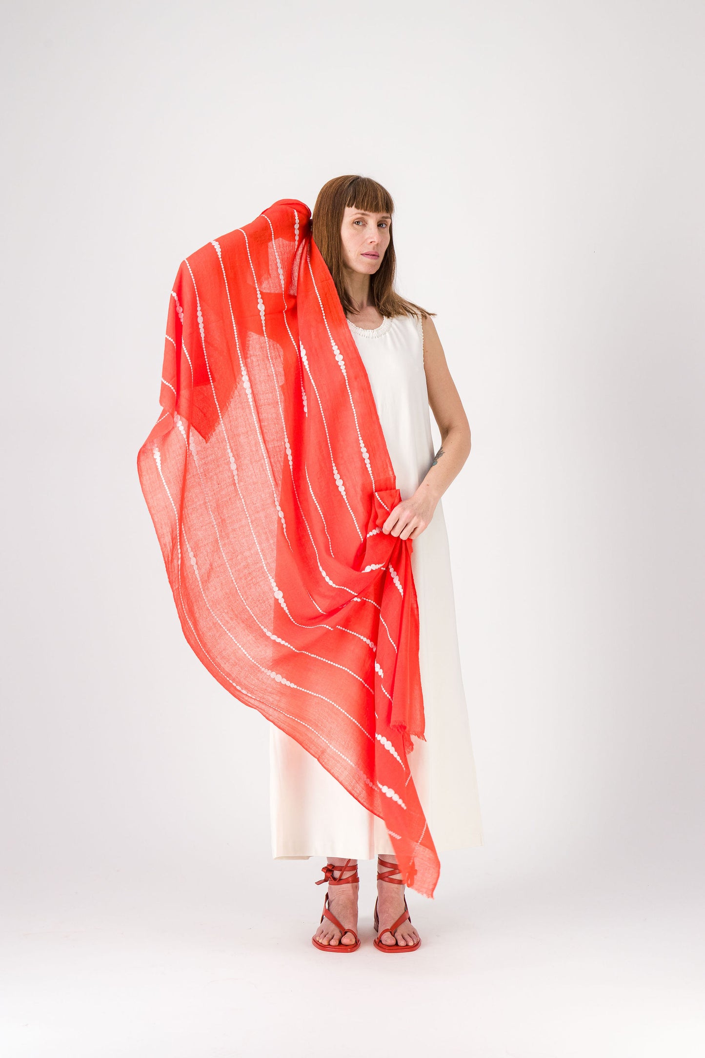 PERLES - Silk Stole Coral & nature