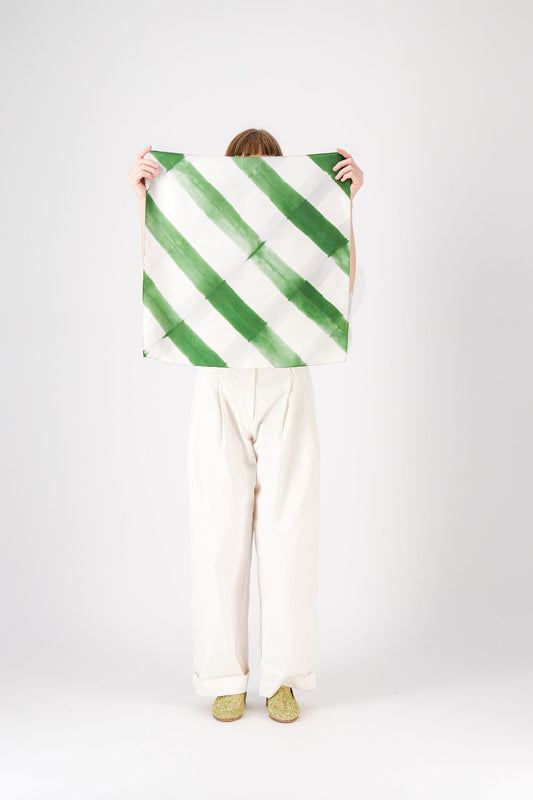 PIQUE-NIQUE - Silk bandana GREEN 422 & AZUR 32