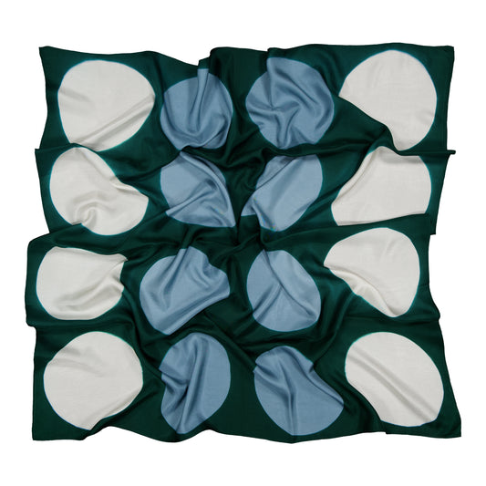 GRAND JEU - SILK SQUARE FOREST GREEN & MUTED BLUE