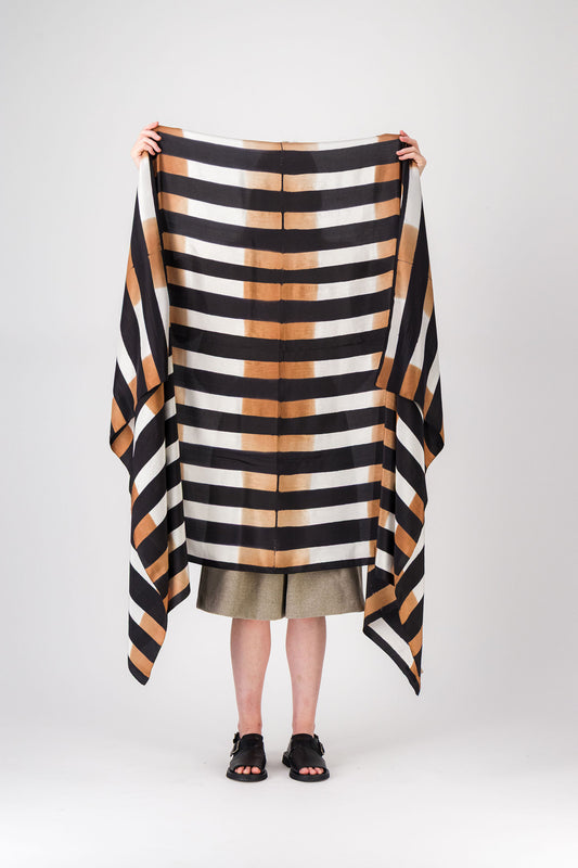 Rayures - Silk Scarf BEIGE & BLACK