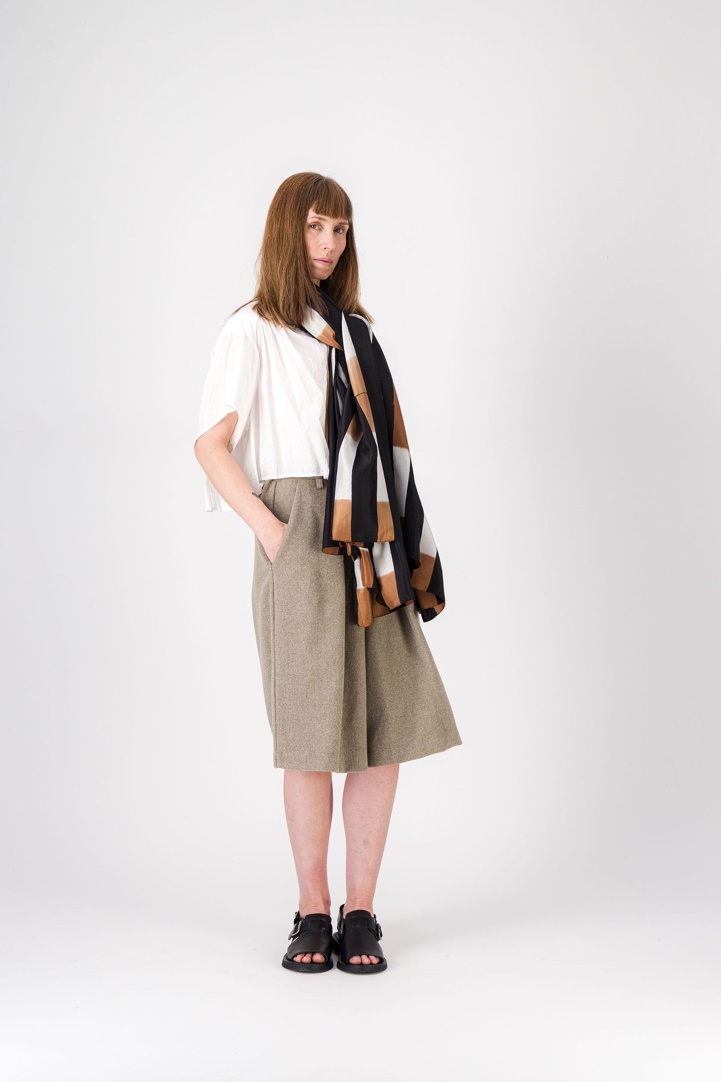 Rayures - Silk Scarf BEIGE & BLACK