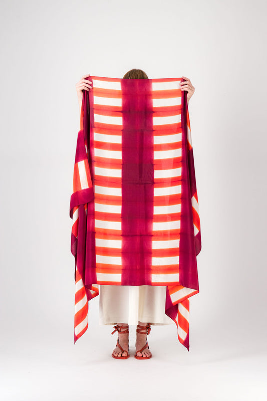 Rayures - Silk Scarf Kyoto red and coral