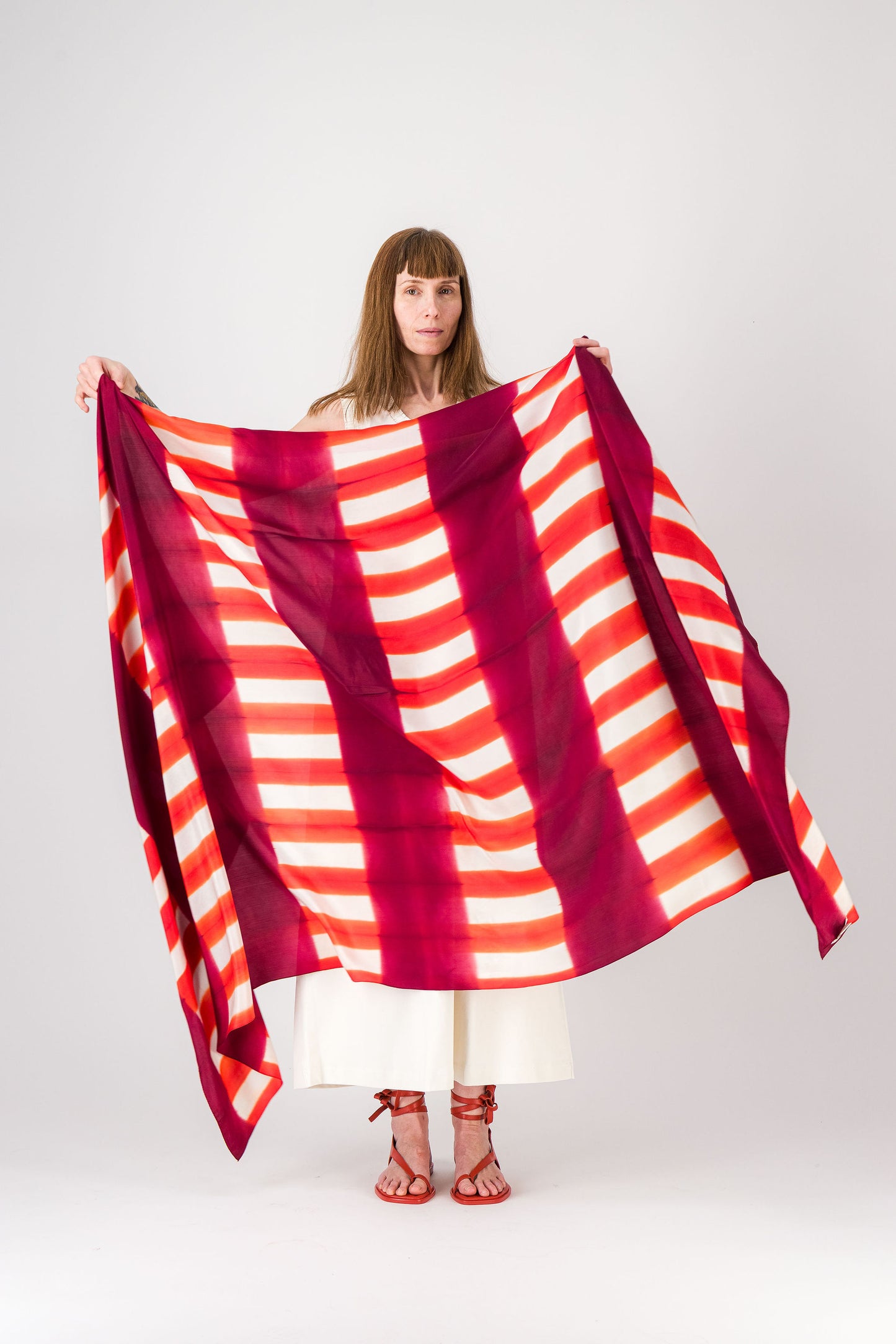 Rayures - Silk Scarf Kyoto red and coral