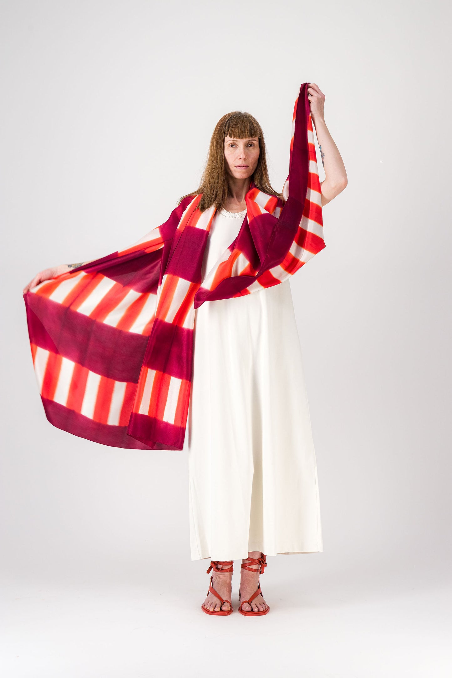 Rayures - Silk Scarf Kyoto red and coral