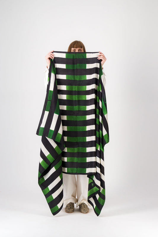 Rayures - Silk Scarf Green & black