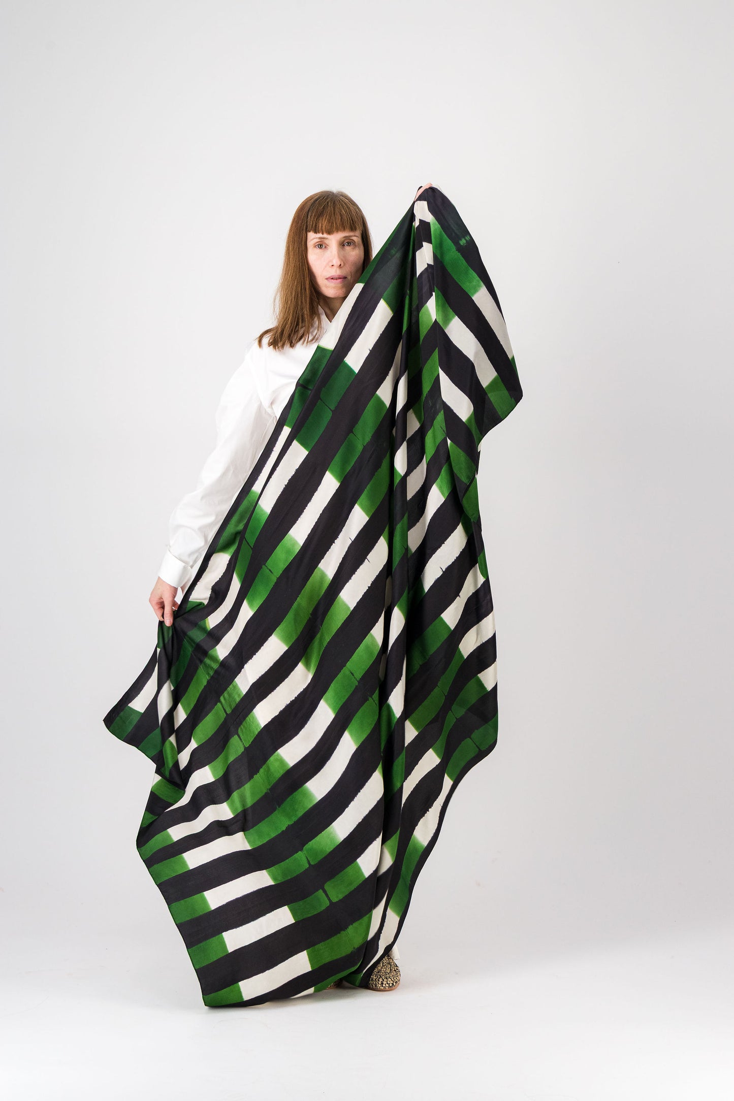 Rayures - Silk Scarf Green & black