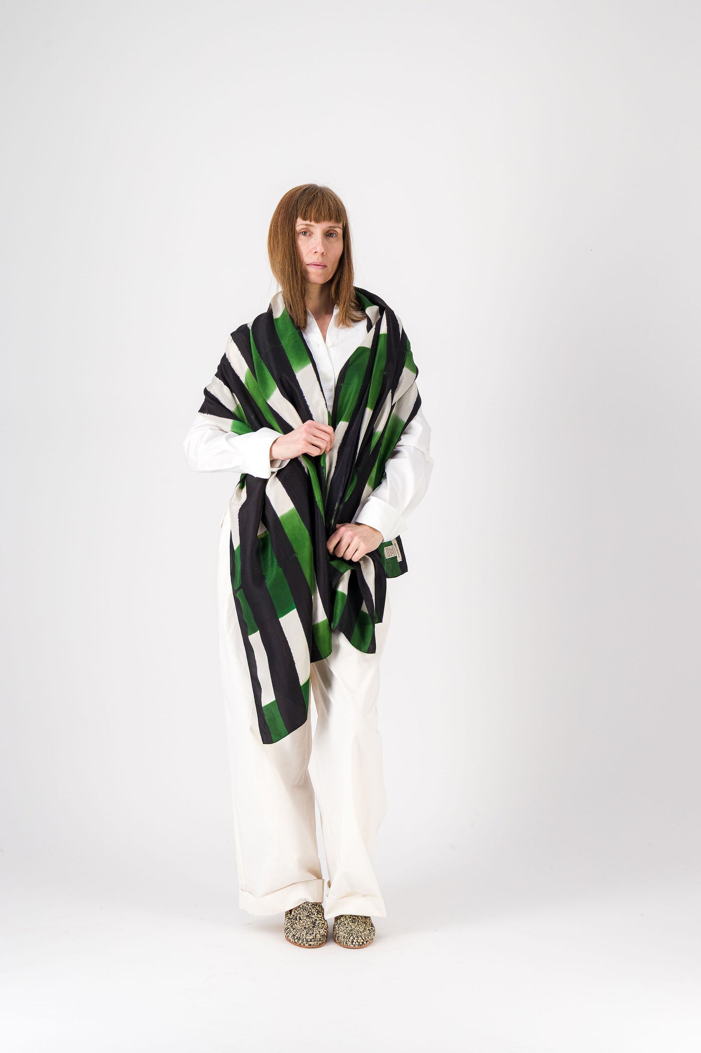 Rayures - Silk Scarf Green & black