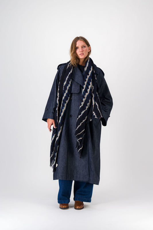 RIVE - shibori cashmere shawl INDIGO BLUE