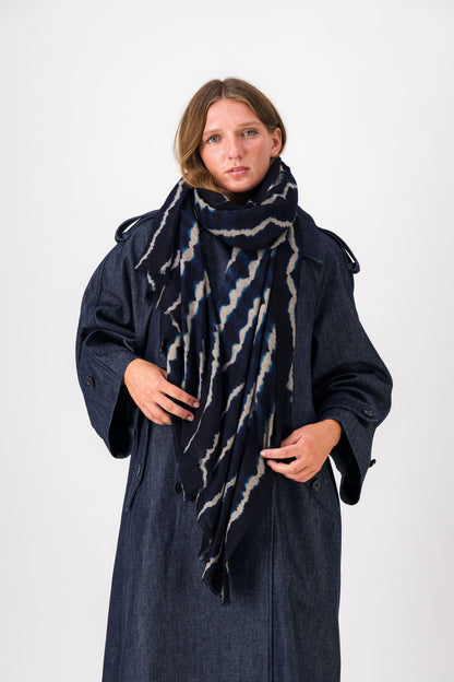 RIVE - shibori cashmere shawl INDIGO BLUE