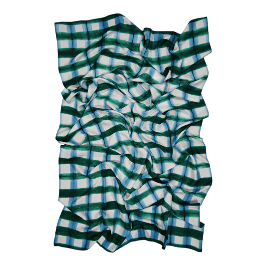 SINOPLE - SILK SCARF FOREST GREEN & MUTED BLUE