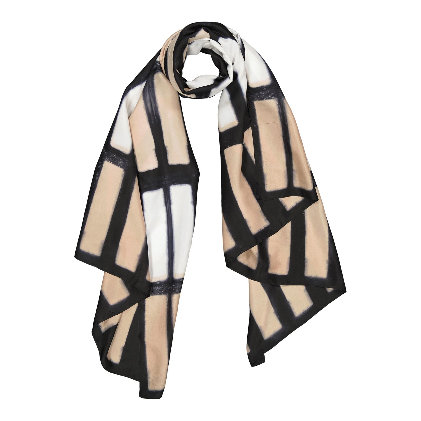 ENSEMBLE - silk scarf BEIGE & BLACK