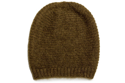 Bonnet en mohair et soie couleur khaki