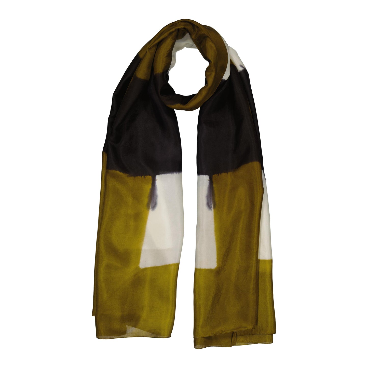 LIGNES - silk scarf MOSS GREEN & BLACK