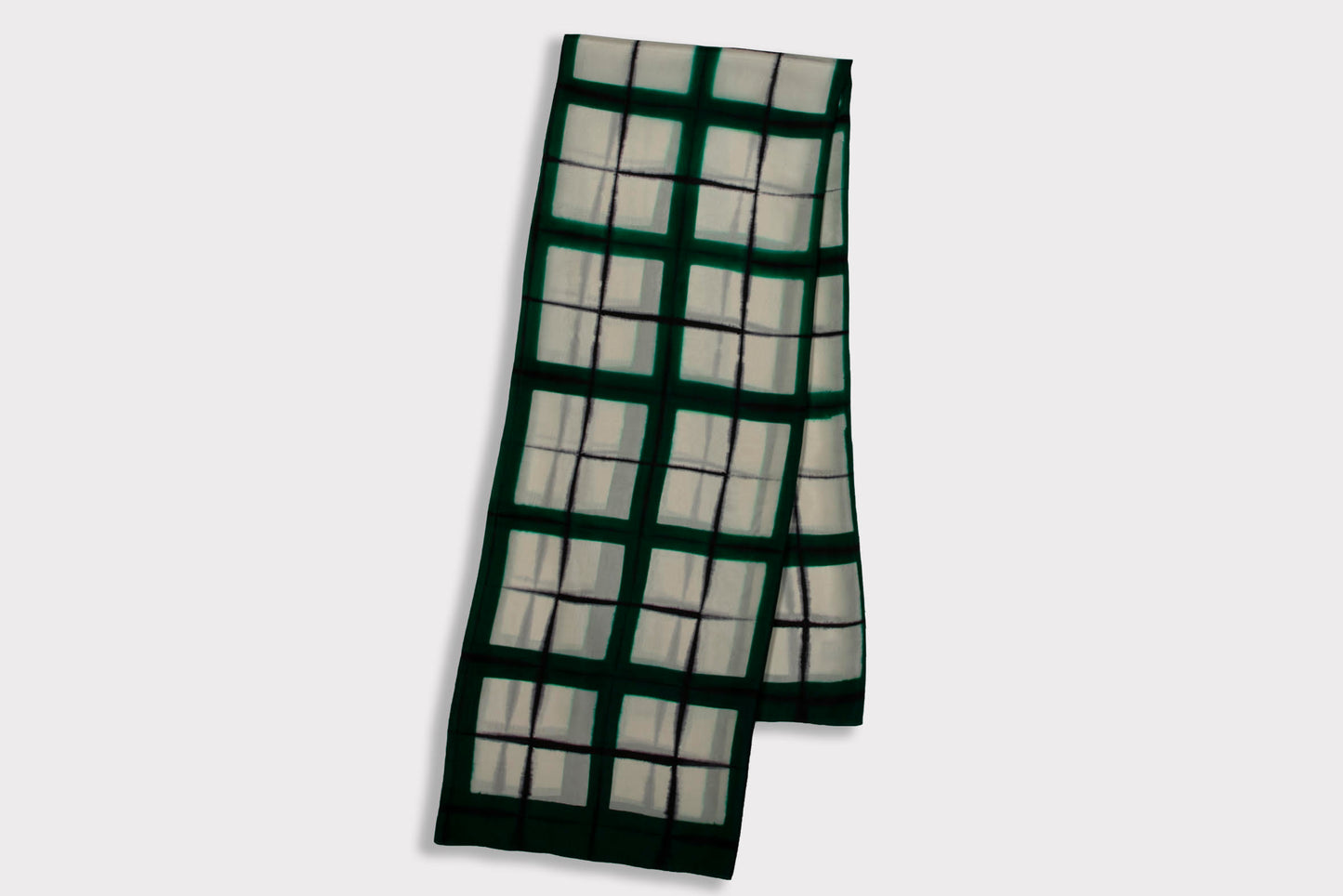 TRAME - a checkered silk scarf PERSIAN GREEN & BLACK